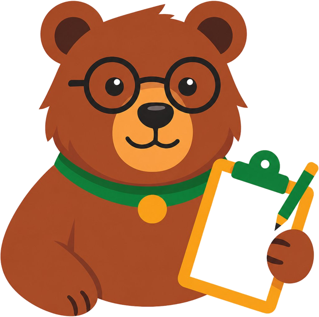 Der KlassenBaer mit Brille und Klemmbrett